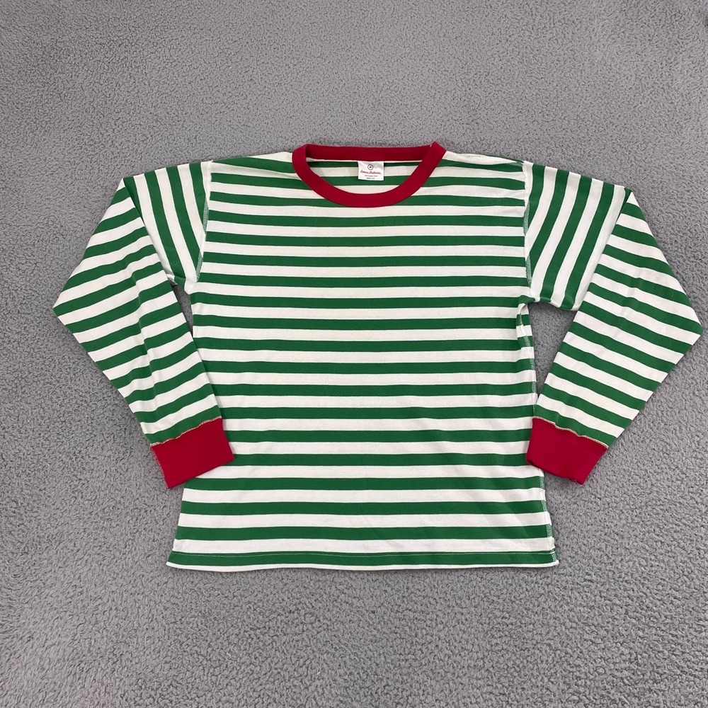 Hanna Andersson  Pajama Top Adult M Green‎ Striped Christmas Organic Cotton